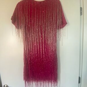Nasty Gal Red Sequin Fringe Dress